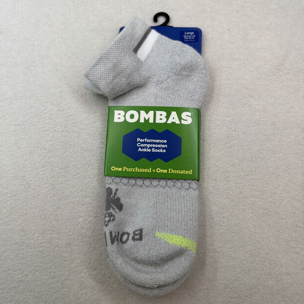 Bombas Performance Compression Ankle Socks Large Men's Size 9.5-13 NWT Gray